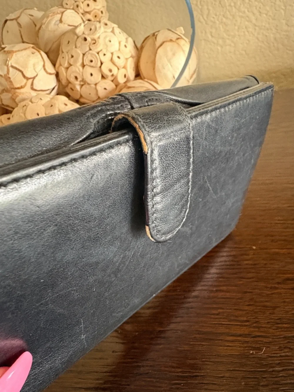 Christian Dior Paris Vintage Black Leather Long Wallet
